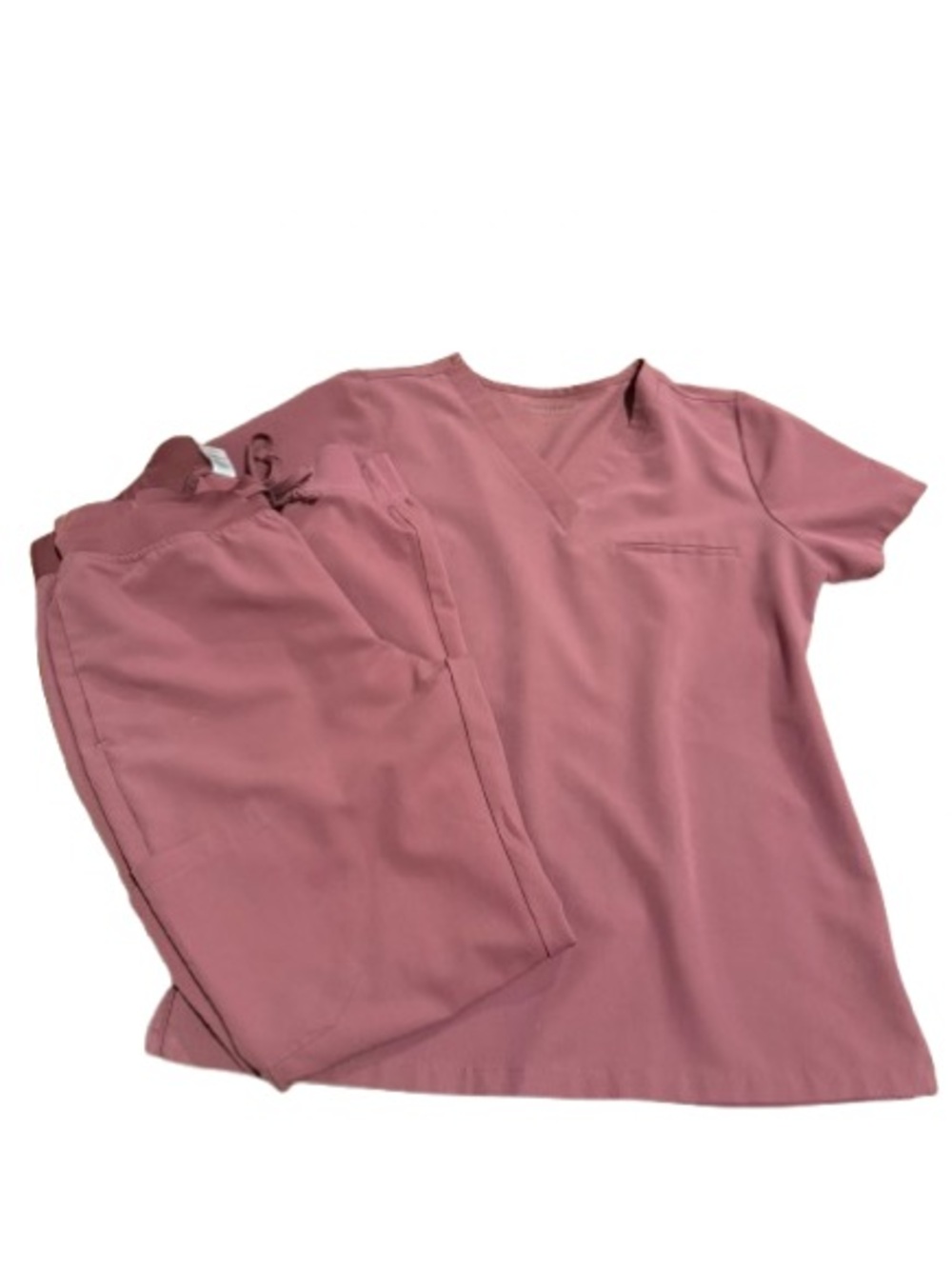 Mandala Women’s V-Neck Scrub Top & Drawstring Pant Set - Dusty Rose Size Small - Picture 1 of 15